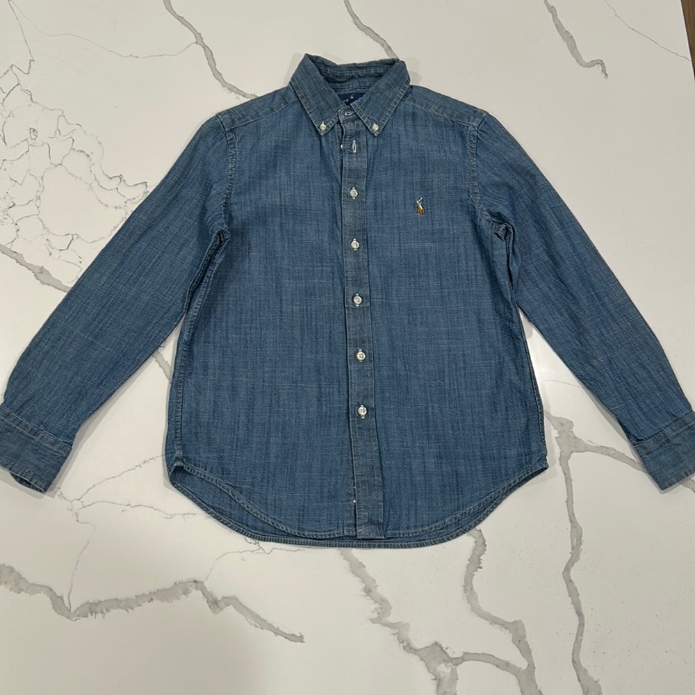 Boys Ralph Lauren denim button-down, size medium 10–12